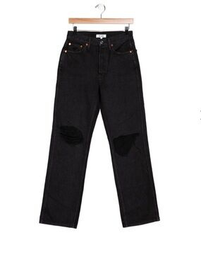 Re/Done Men's Black Straight-Leg Distressed Jeans